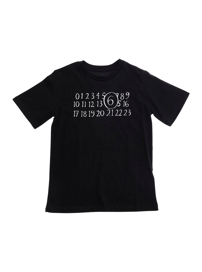 Black T-Shirt with Logo Print on the Front in Cotton Kids Tshirts And Polo Shirts