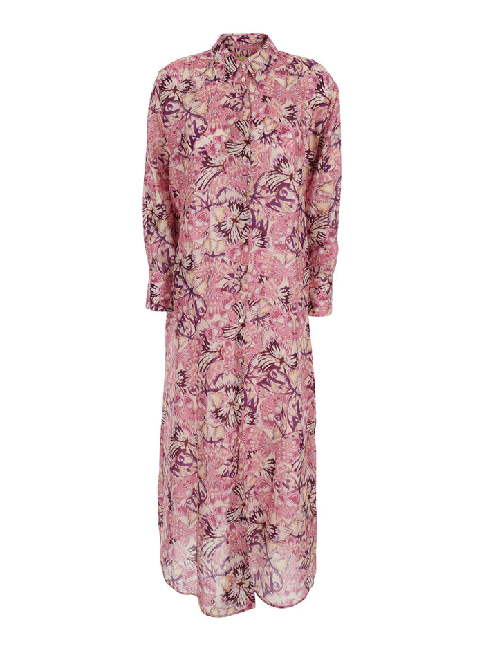 Dress JAU Multicolored with V-neck and Short Sleeves in Silk for Women Multicolor
