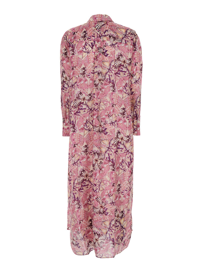 Dress JAU Multicolored with V-neck and Short Sleeves in Silk for Women Multicolor