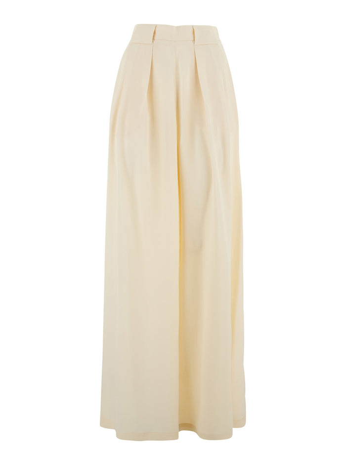 ASPEN PANT - White high-waisted with front pockets Acetate and Silk Women Trousers