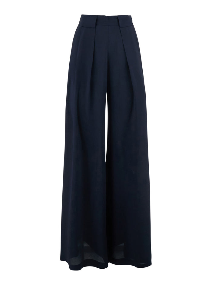 ASPEN PANT Blue High-Waisted with Side Pockets in Acetate and Silk for Women Blu Trousers