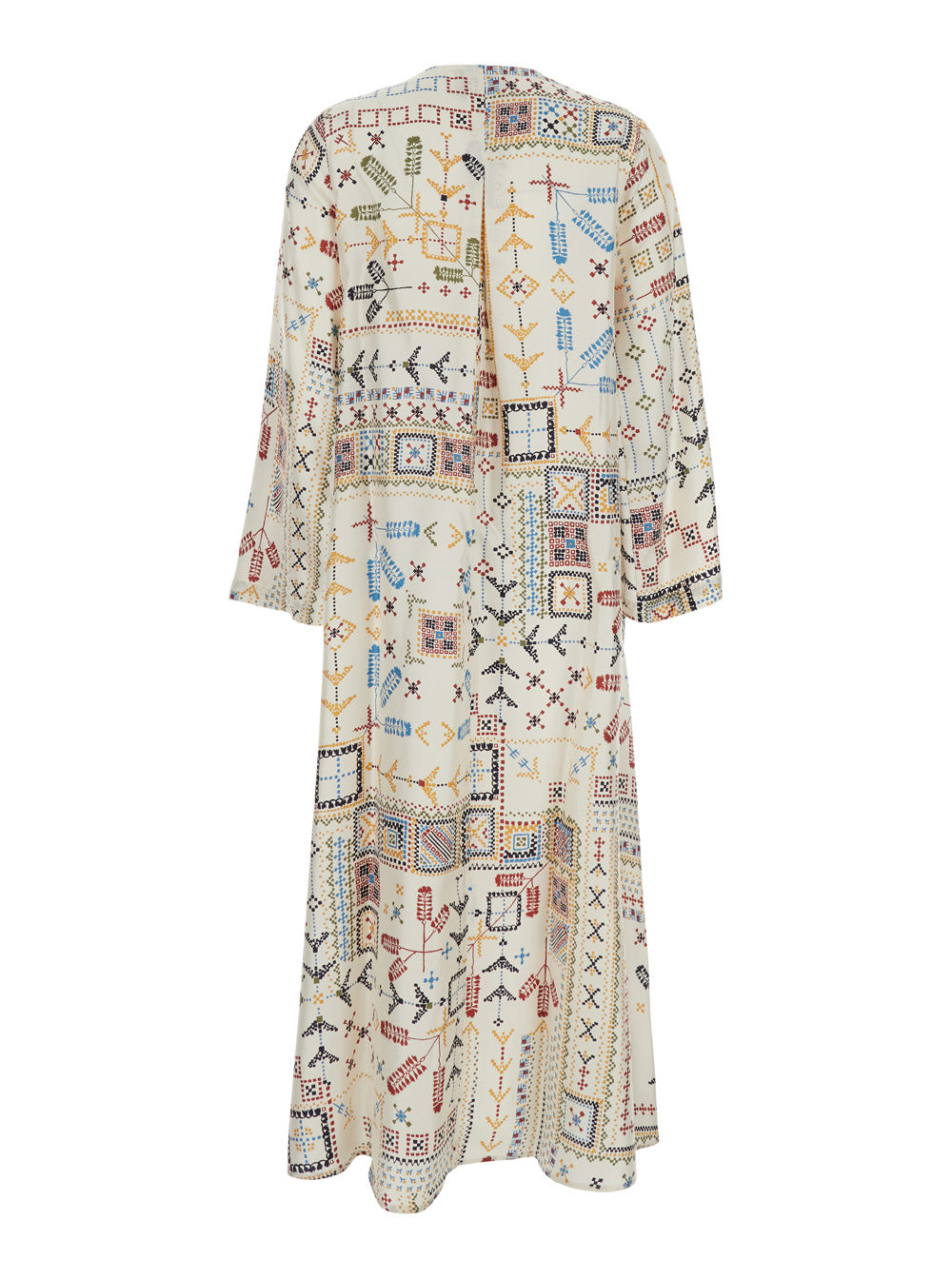 Dress Garcia in Silk with V-Neck and All-Over Multicolor Geometric Print for Women Long