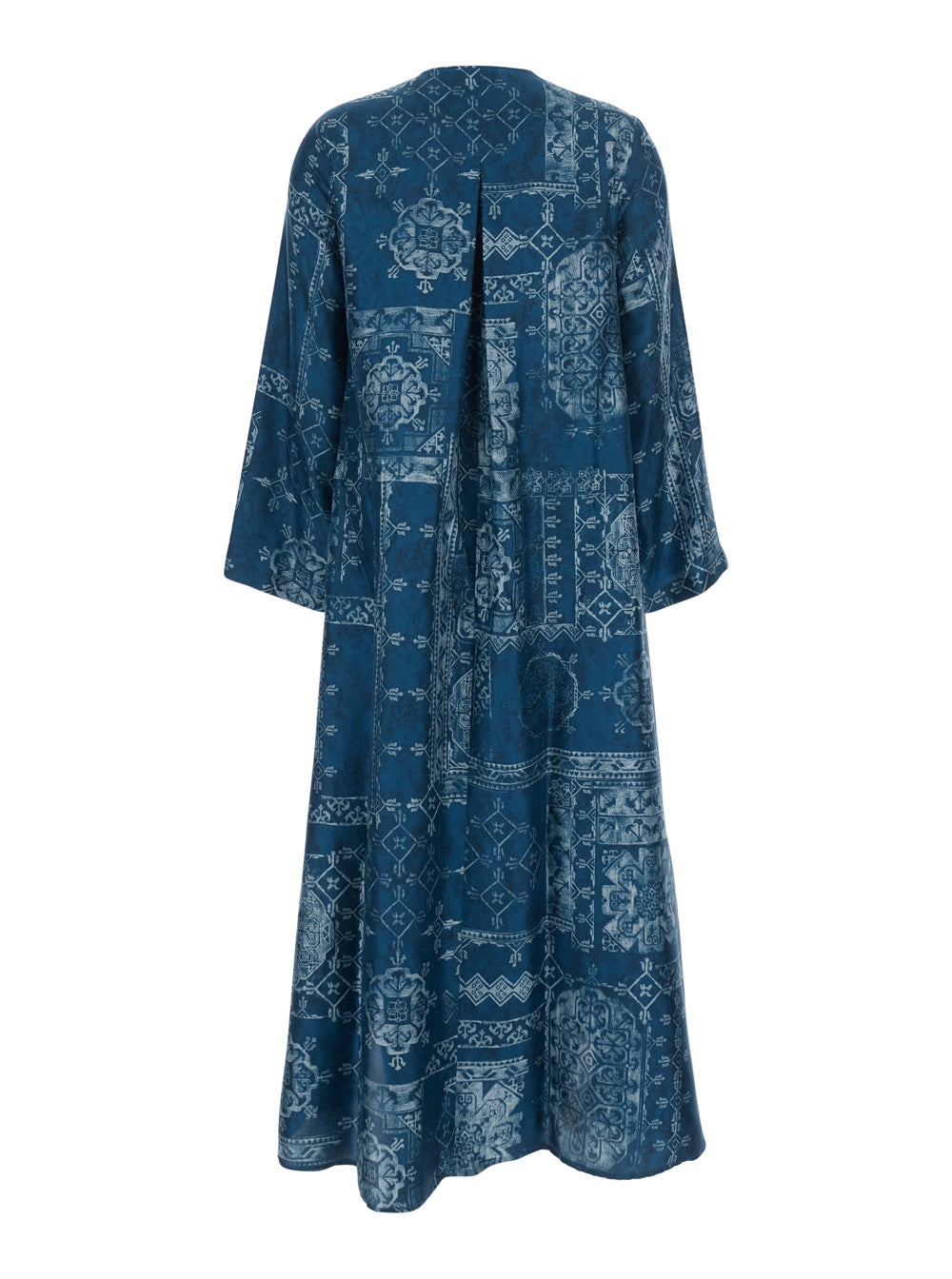Long Dress Garcia with V-Neck and All-Over Print in Blue Silk for Women Blu