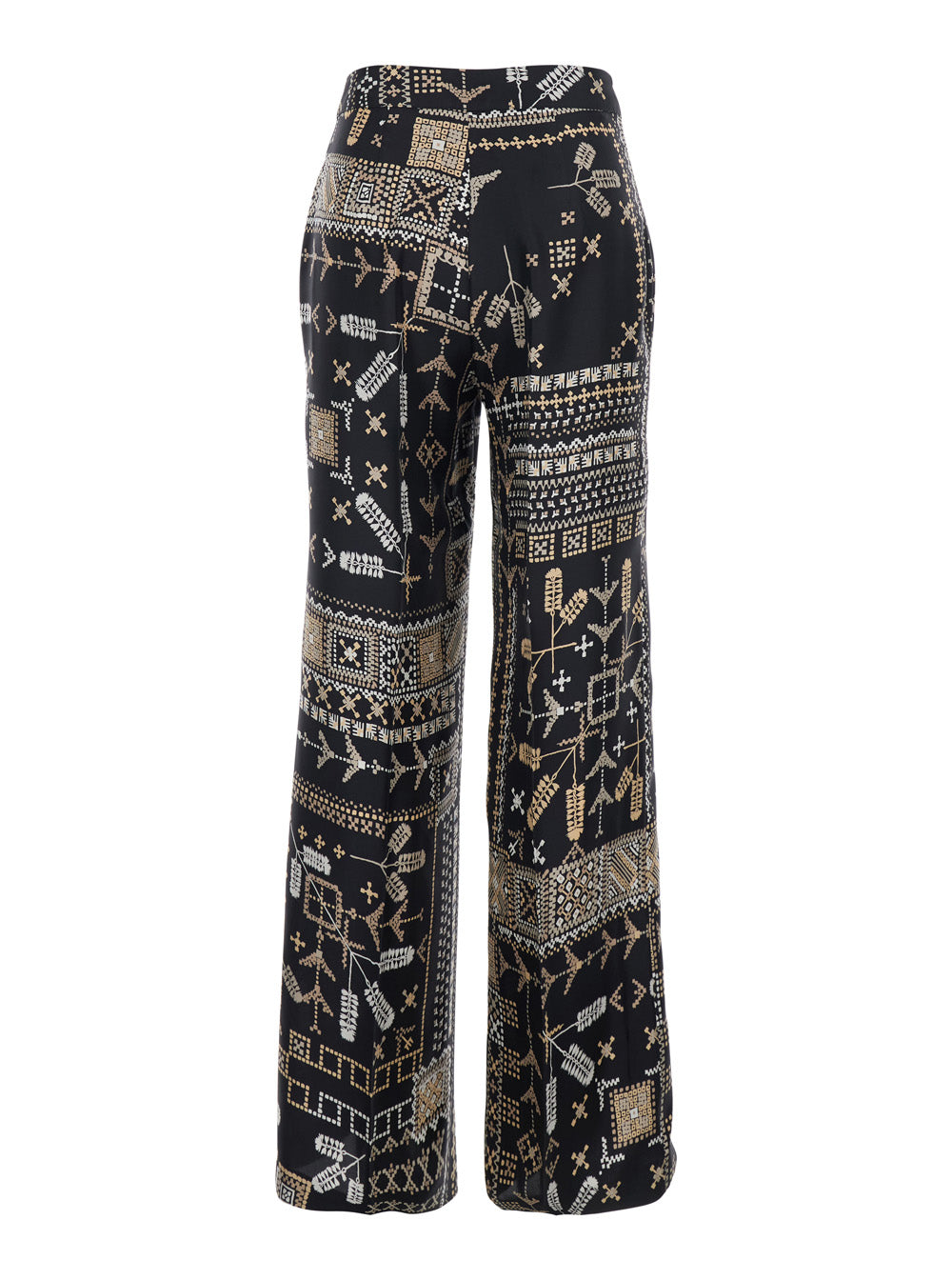 Misaki Silk Pants with All-Over Multicolor Geometric Print for Women Trousers