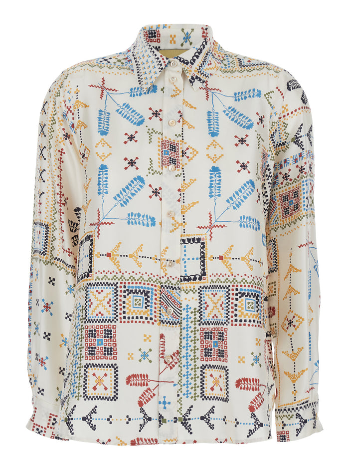 Shirt MOMONì Multicolor with Pointed Collar and All-Over Silk Print for Women Blouses