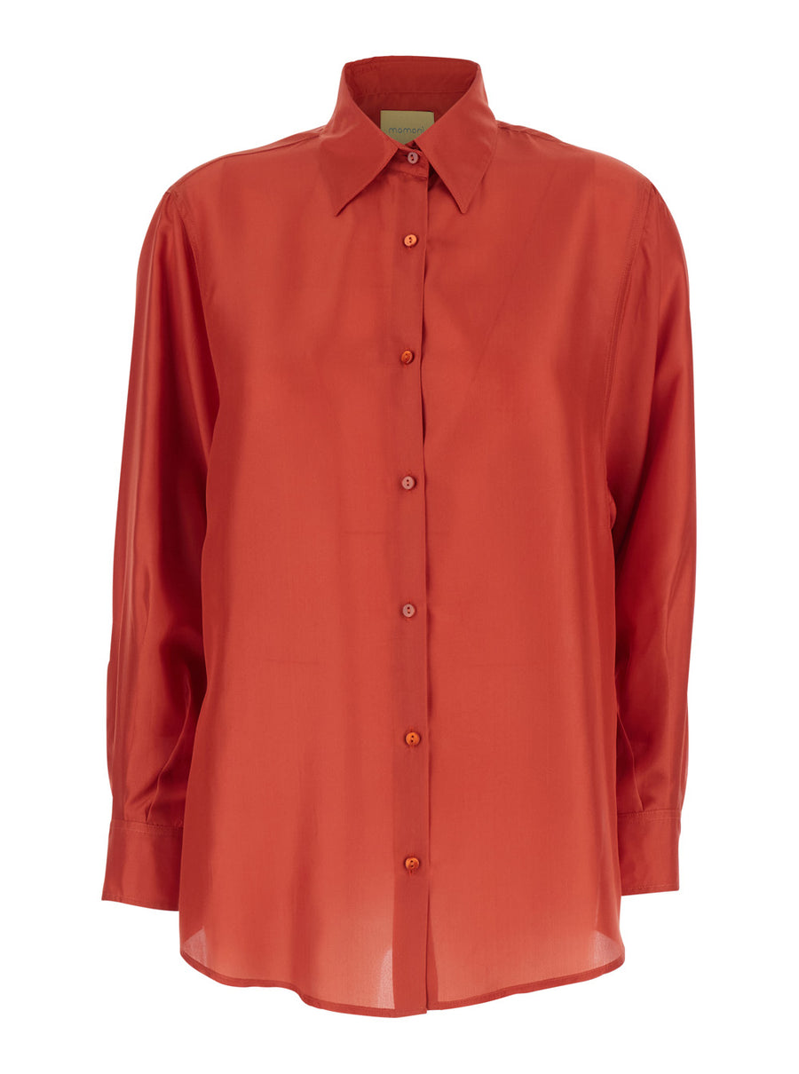 Shirt Classic Collar Orange Silk Blouses