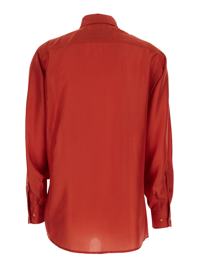 Orange Silk Classic Collar Shirt for Women And Blouses