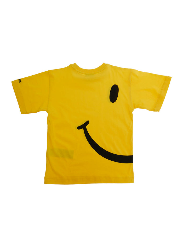 Yellow Smile T-Shirt with Maxi Print on Front and Back Logo Lettering Sleeve in Cotton for Girls Tshirts Polo Shirts