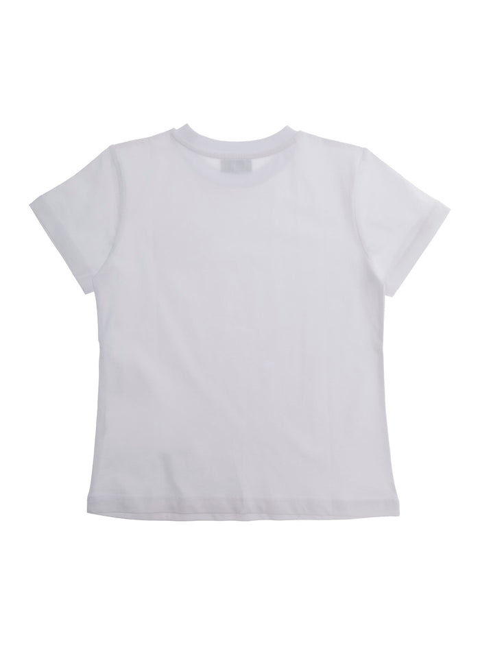 White Cotton Crew Neck T-Shirt with Front Logo for Girls Tshirts And Polo Shirts