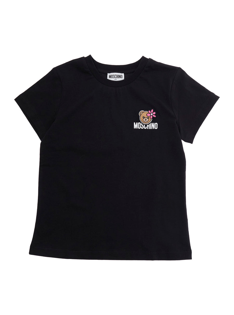 T-Shirt For Girls With Front Logo Black Cotton T-shirts