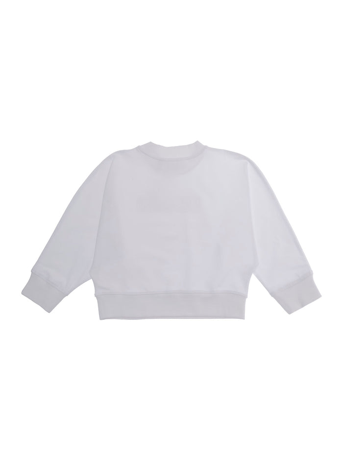 White Cotton Stretch Crewneck Sweatshirt with Logo Lettering for Girls Elastane Sweatshirts