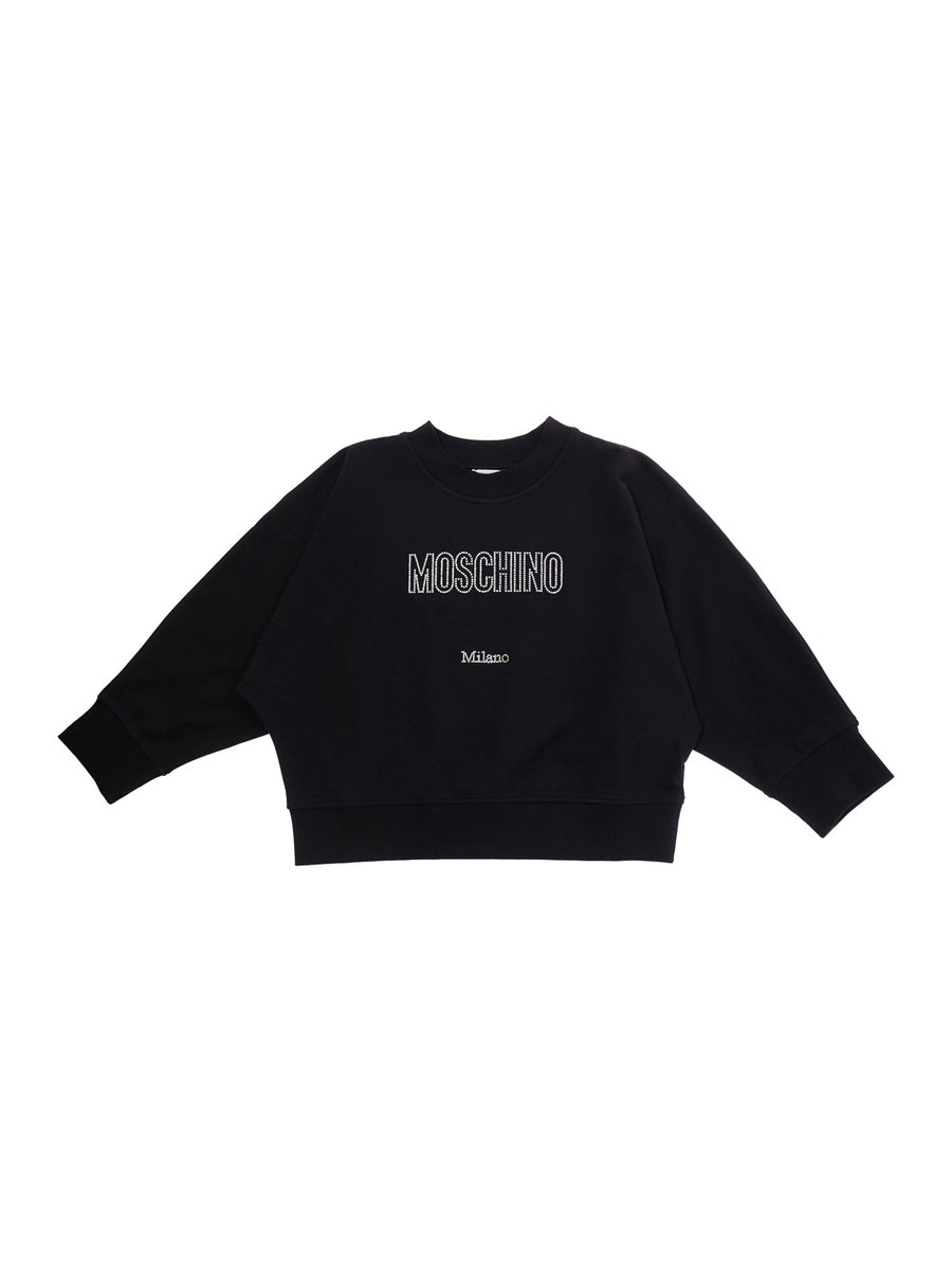 Crewneck Sweatshirt Logo, Black Cotton Hoods & Sweatshirts
