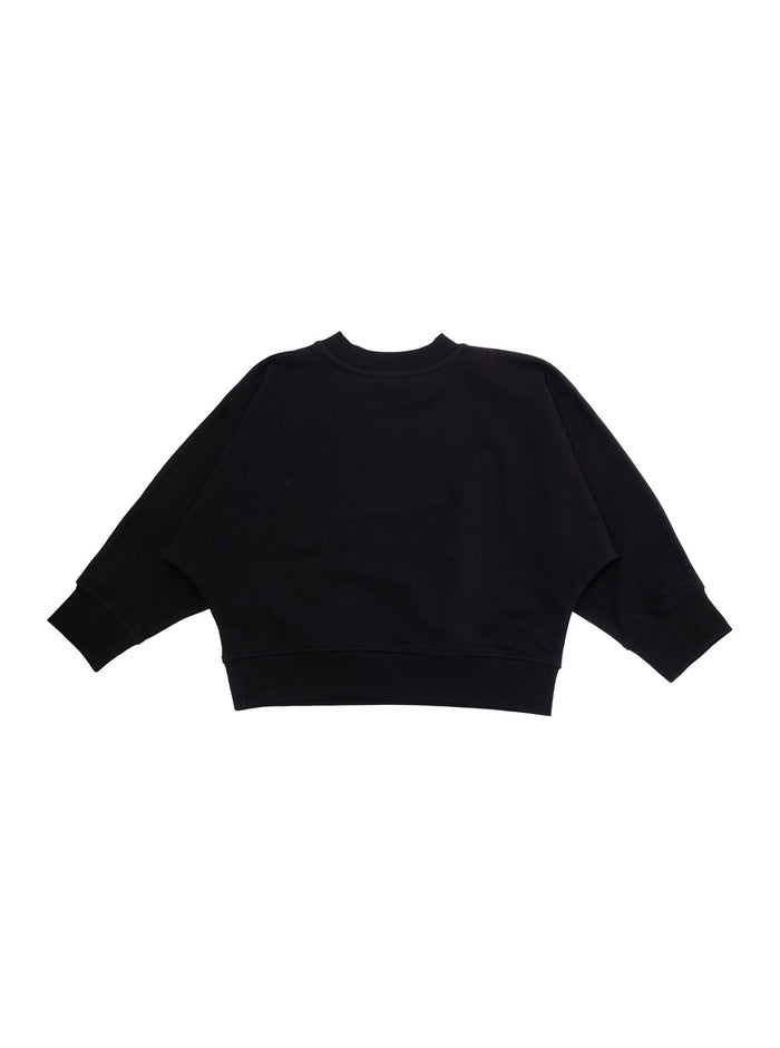 Crewneck Sweatshirt Logo with Lettering on the Front in Black Stretch Cotton for Girls Elastane Sweatshirts