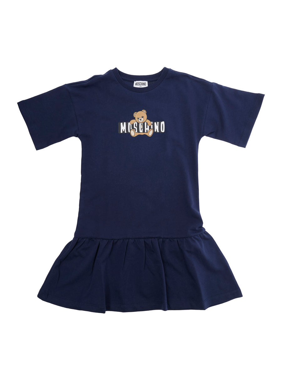 Dress Crew Neck Blue Cotton
