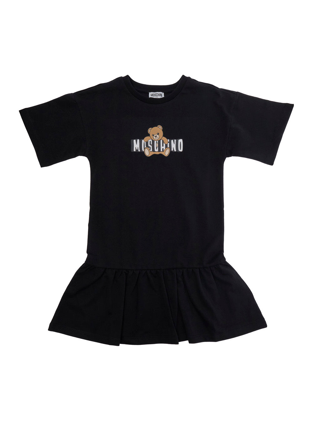 Round Neck Dress With Front Logo Black Cotton For Girls