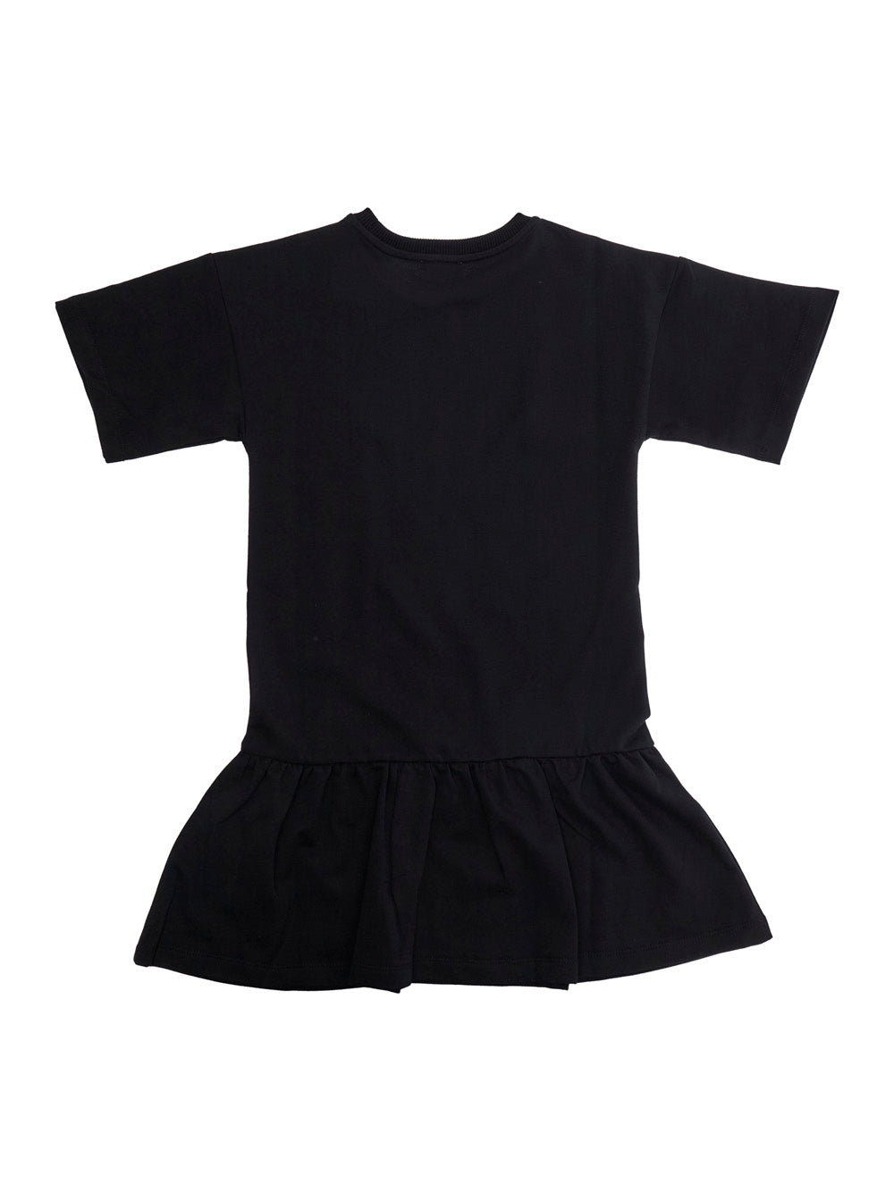 Round Neck Dress With Front Logo Black Cotton For Girls