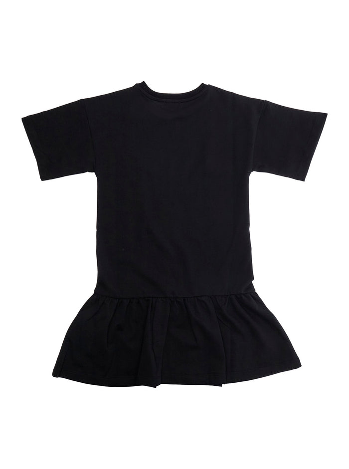 Round Neck Dress With Front Logo Black Cotton For Girls