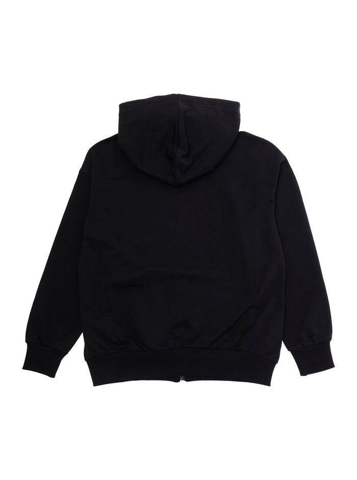 Black Hoodie with Fixed Hood and Front Logo for Kids Cotton Sweatshirts