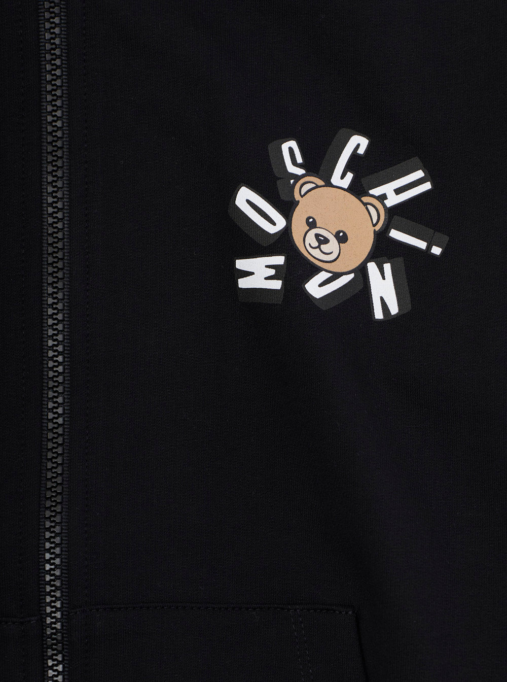 Black Hoodie with Fixed Hood and Front Logo for Kids Cotton Sweatshirts