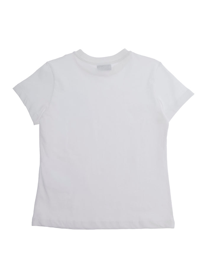 Crew Neck T-Shirt with Logo Print on Front in White Cotton for Kids Tshirts And Polo Shirts