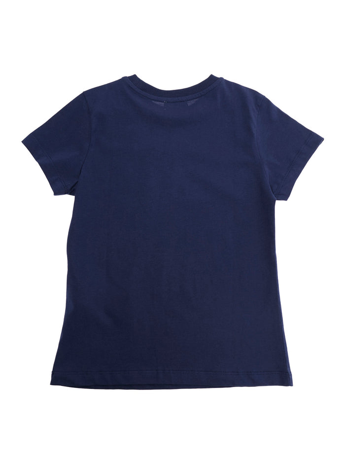 Blue Crew Neck T-Shirt with Logo Print on Front for Kids Blu Cotton Tshirts And Polo Shirts