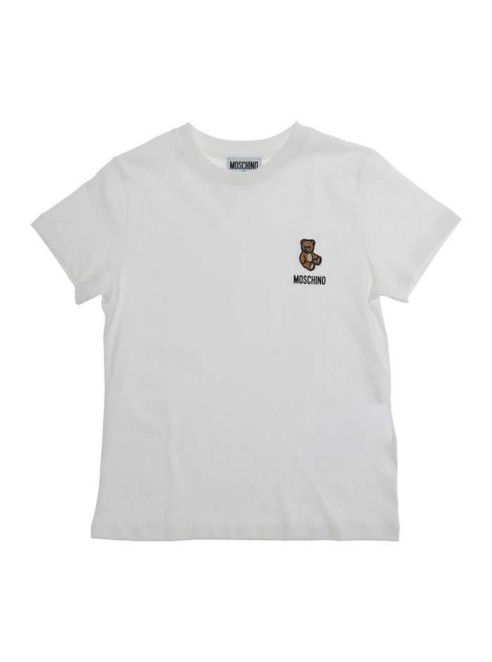 White T-Shirt with Logo Print on the Front in Cotton for Kids Tshirts And Polo Shirts