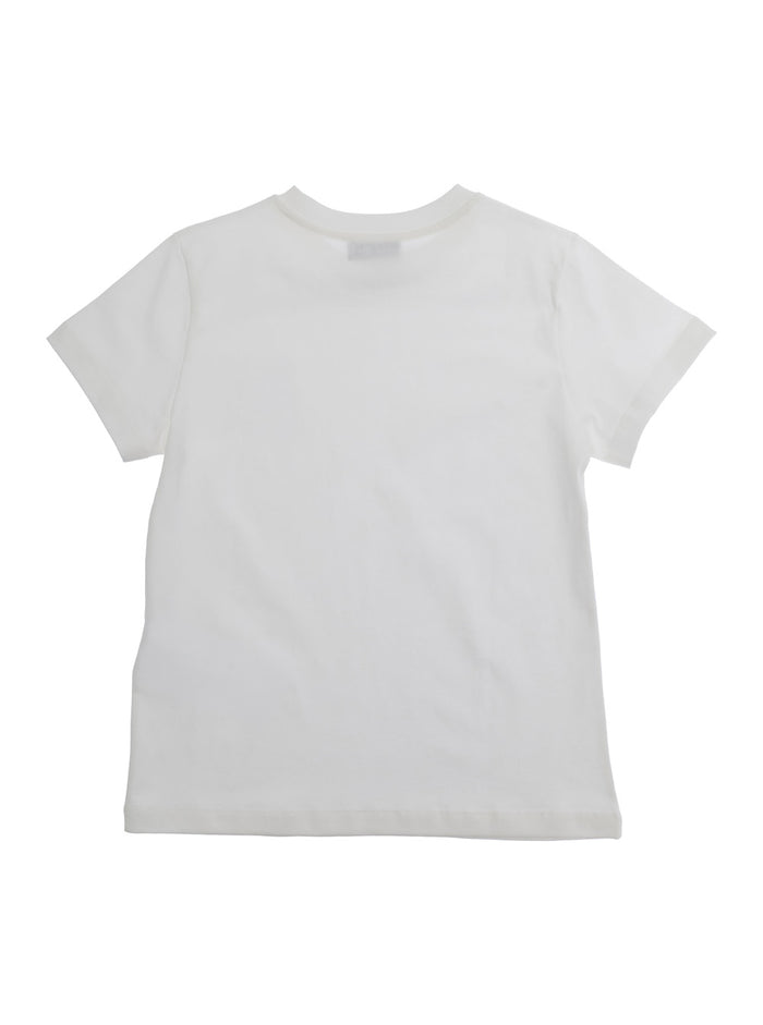 White T-Shirt with Logo Print on the Front in Cotton for Kids Tshirts And Polo Shirts