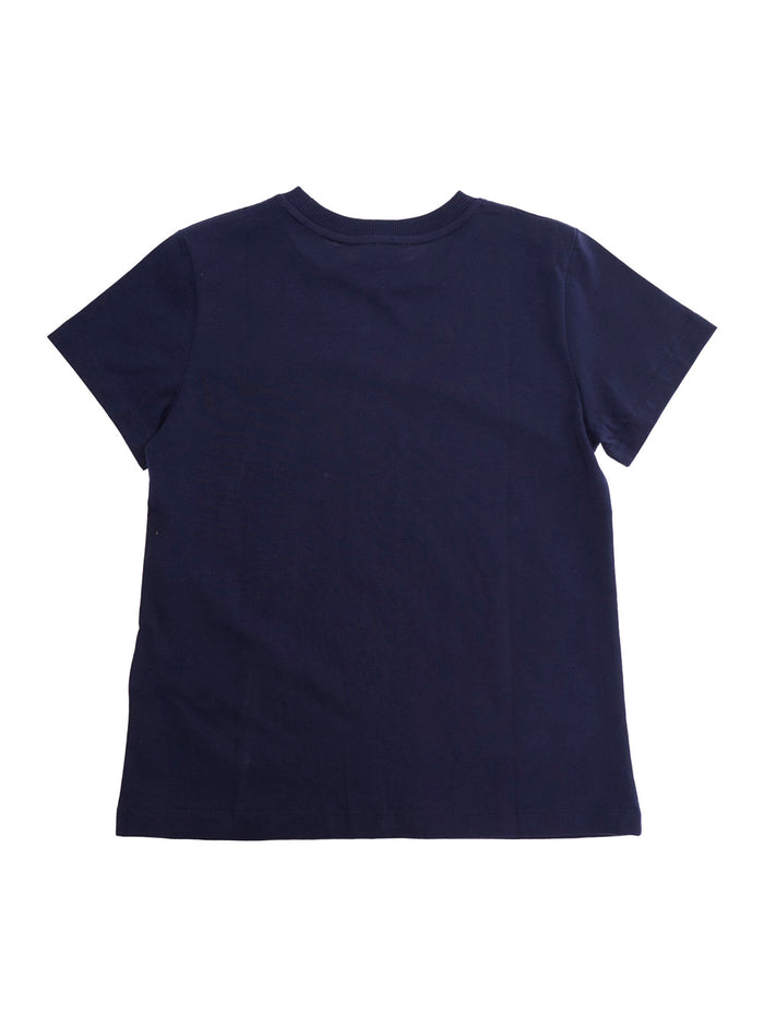 Blue T-Shirt with Logo Print on the Front in Cotton Kids Blu Tshirts And Polo Shirts