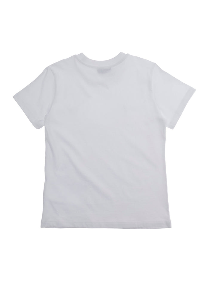 Crew Neck T-Shirt MOSCHINO KIDS with Logo Print on Front in White Cotton for Tshirts And Polo Shirts
