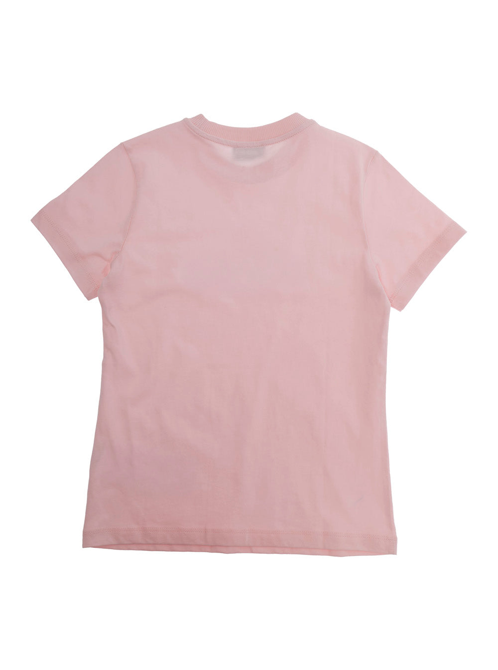 Crew Neck T-Shirt with Logo Print on the Front in Pink Cotton for Kids Tshirts And Polo Shirts