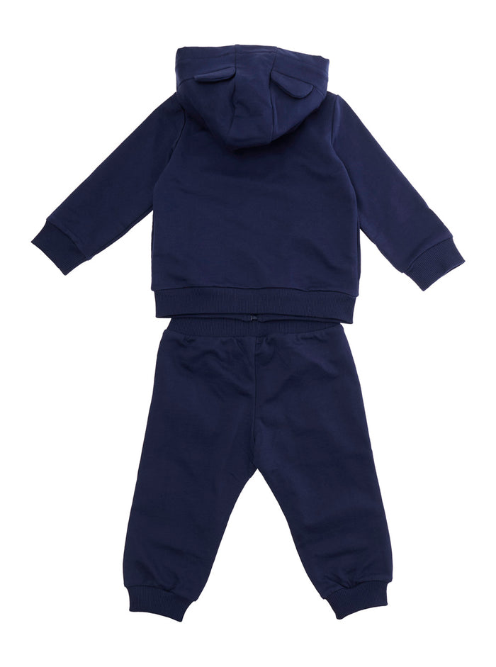 Blue Tracksuit with Fixed Hood and Front Print in Baby Cotton Blu Suits