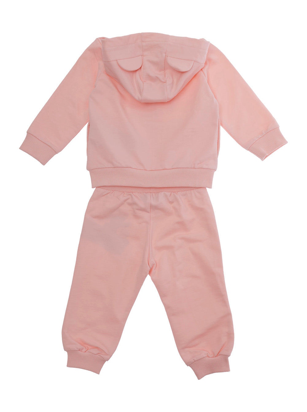 Hooded Jumpsuit with Fixed Hood and Front Print in Baby Pink Cotton Suits