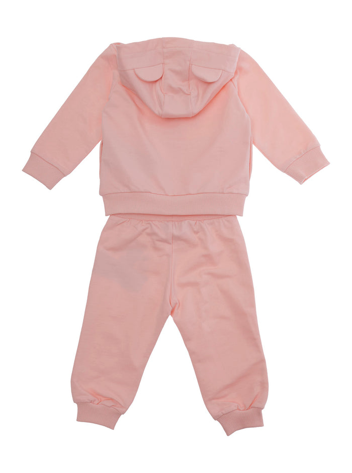 Hooded Jumpsuit with Fixed Hood and Front Print in Baby Pink Cotton Suits