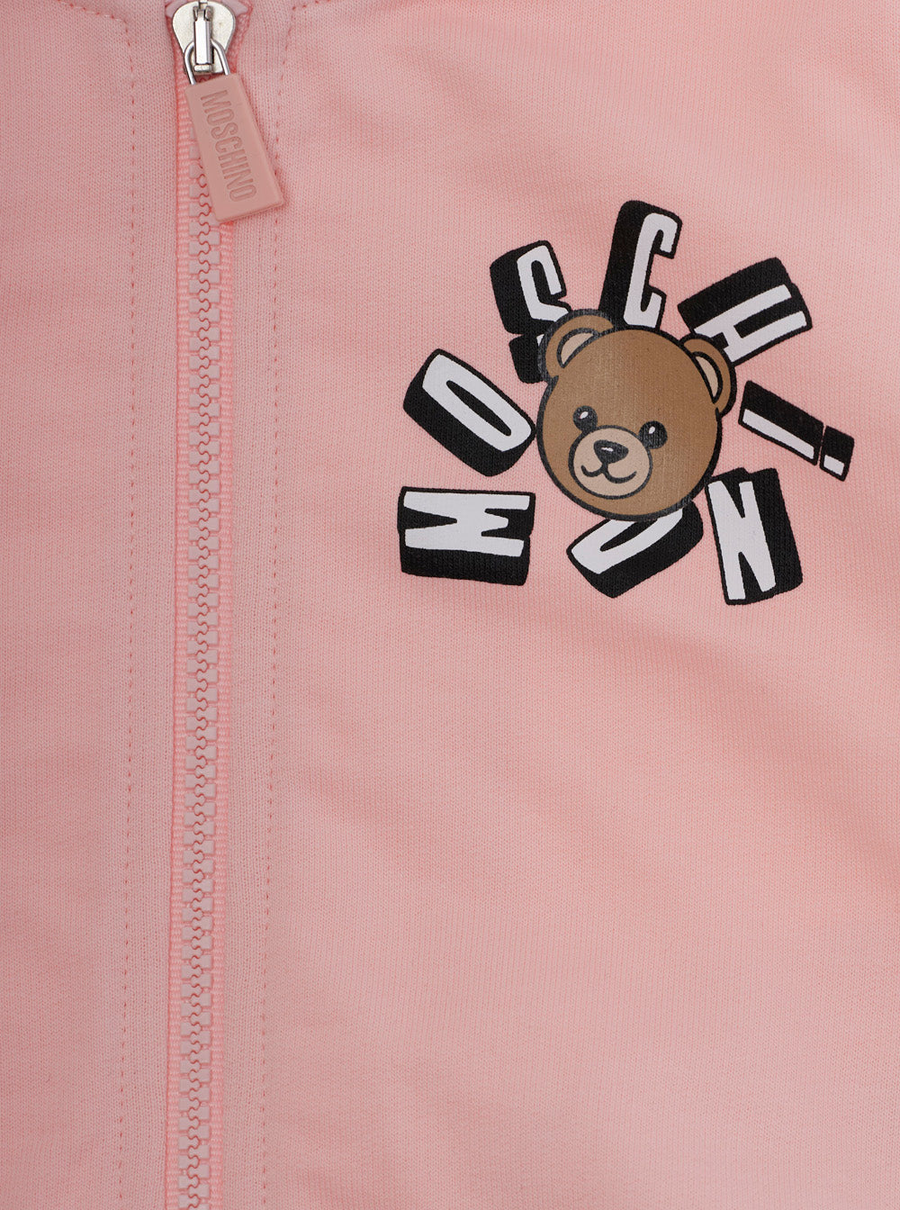 Hooded Jumpsuit with Fixed Hood and Front Print in Baby Pink Cotton Suits