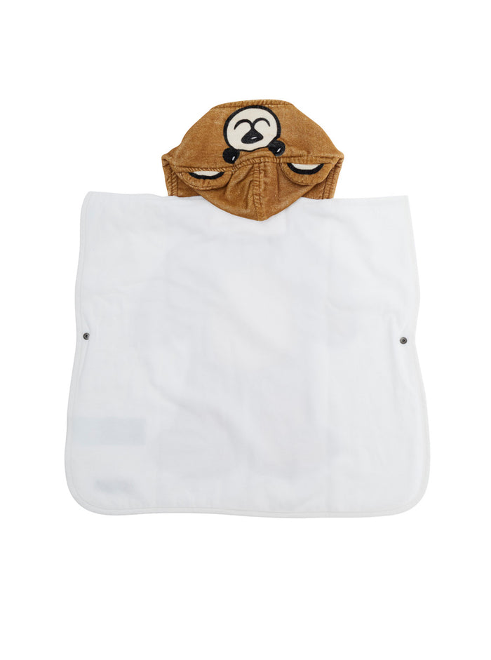 Poncho Towel with graphic details and hood in White Cotton for Kids Bathrobes