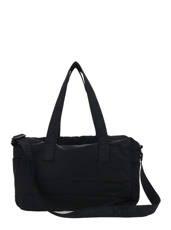 Teddy Bear Diaper Bag with Front Print in Black Tech Fabric for Women Polyamide Crossbody