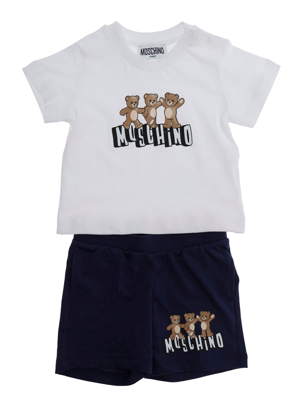 Multicolor T-Shirt and Shorts Set with Logo Print on Front in Baby Cotton Suits