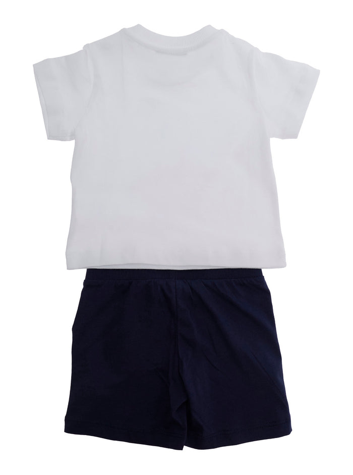 Multicolor T-Shirt and Shorts Set with Logo Print on Front in Baby Cotton Suits