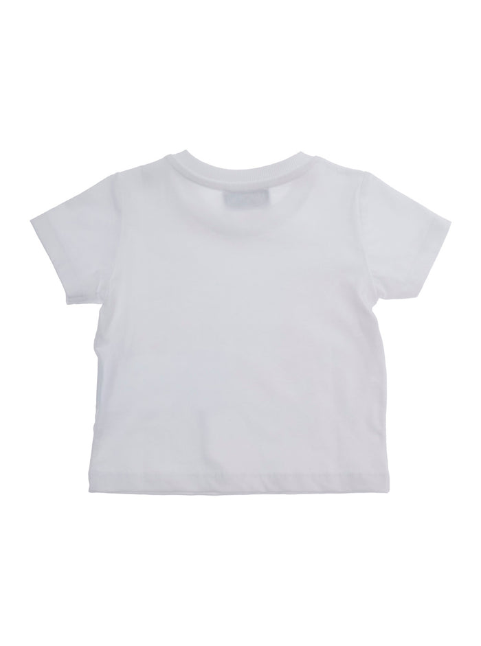 Baby White Cotton Crew Neck T-Shirt with Front Print Tshirts And Polo Shirts