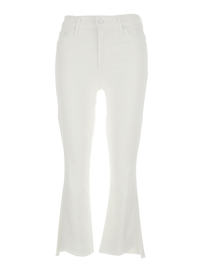 White Cropped Jeans with Flared Bottom in Cotton Blend Denim Woman Elastane