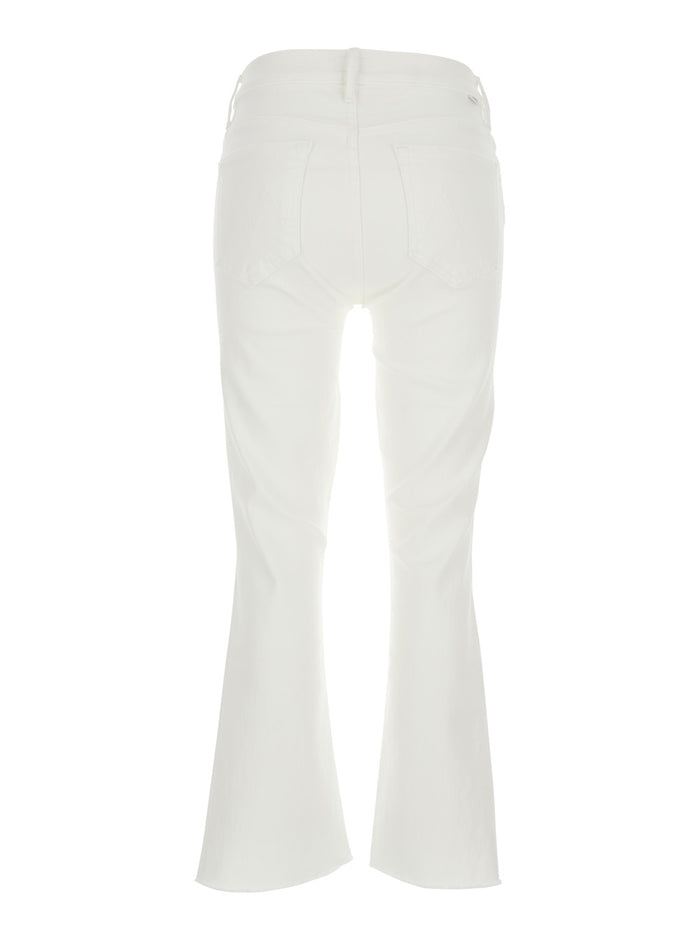 White Cropped Jeans with Flared Bottom in Cotton Blend Denim Woman Elastane