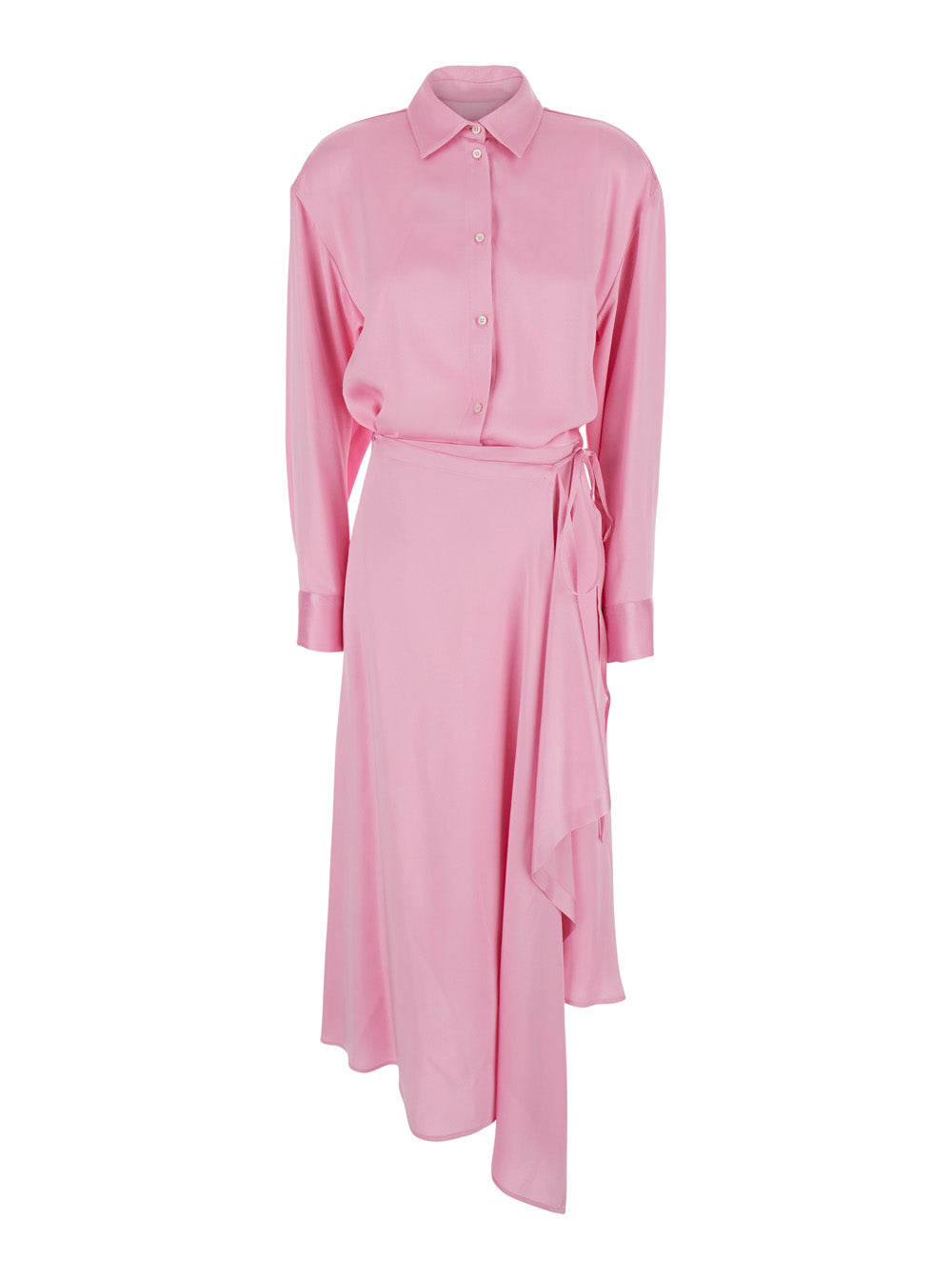 Dress Pink With V-Neck And Long Sleeves Viscose Women Acetate