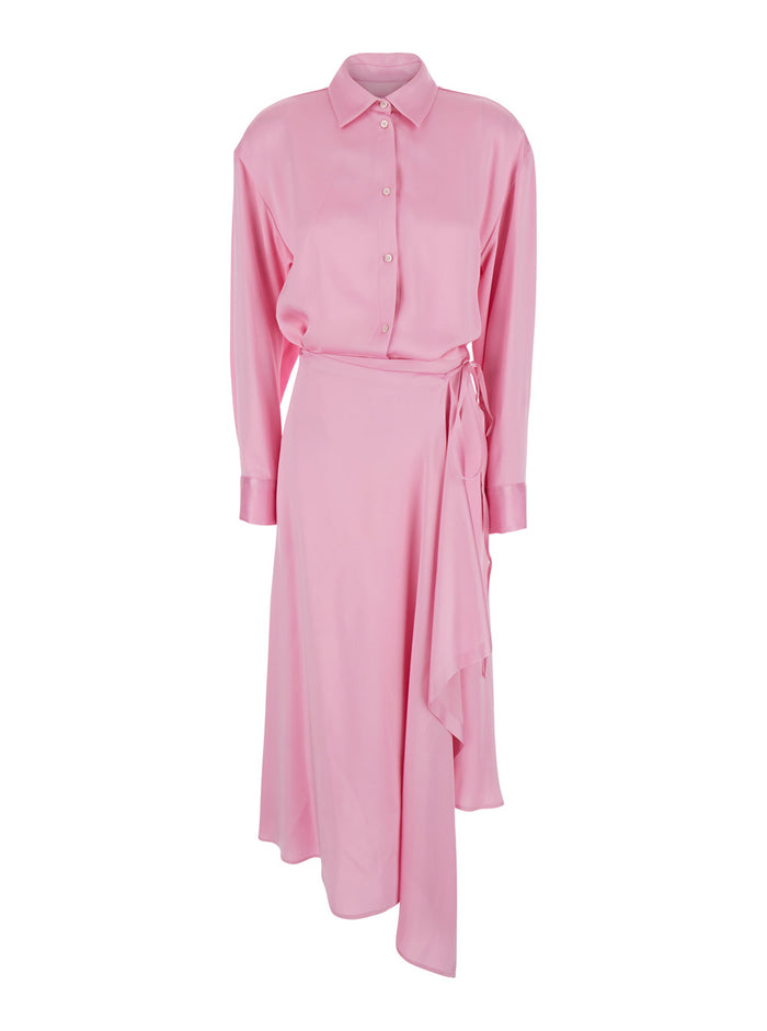 Dress Pink With V-Neck And Long Sleeves Viscose Women Acetate
