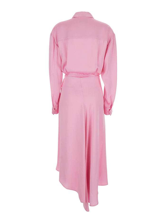 Dress Pink With V-Neck And Long Sleeves Viscose Women Acetate