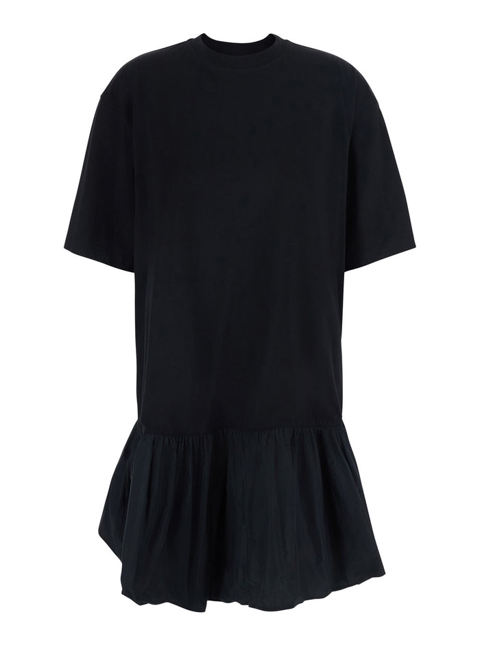 Dress Black With V-Neck And Short Sleeves Cotton For Women