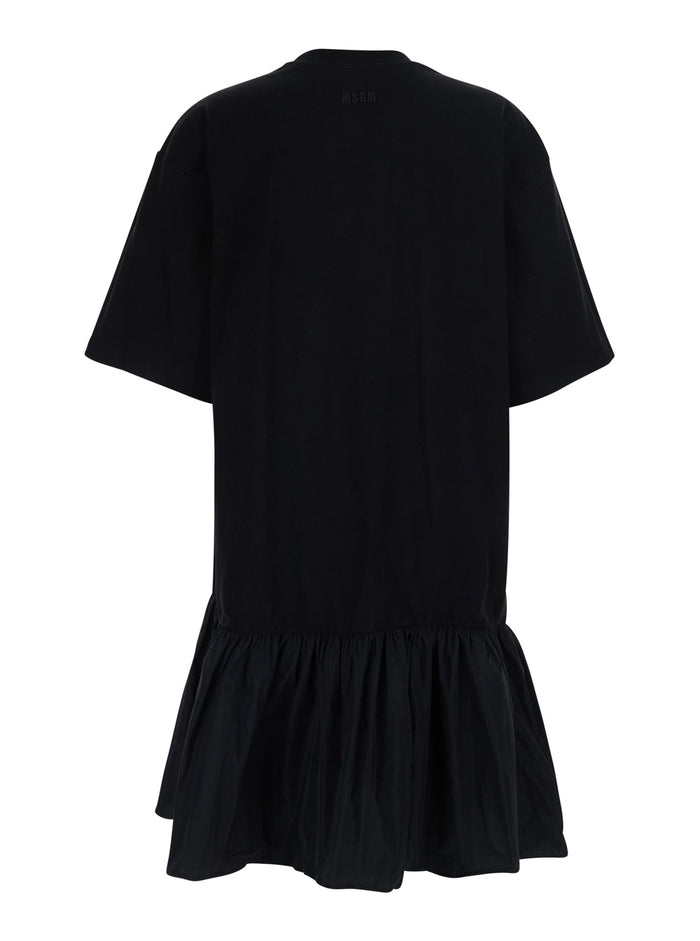 Dress Black With V-Neck And Short Sleeves Cotton For Women