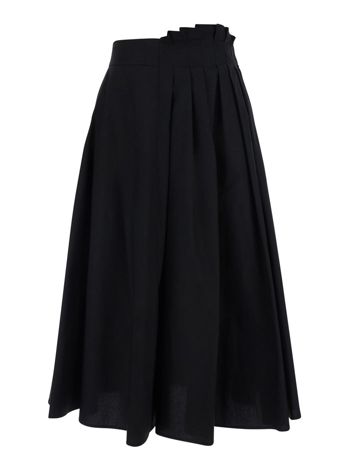 Black Gonna-Skirt With Pleated Design Cotton For Women