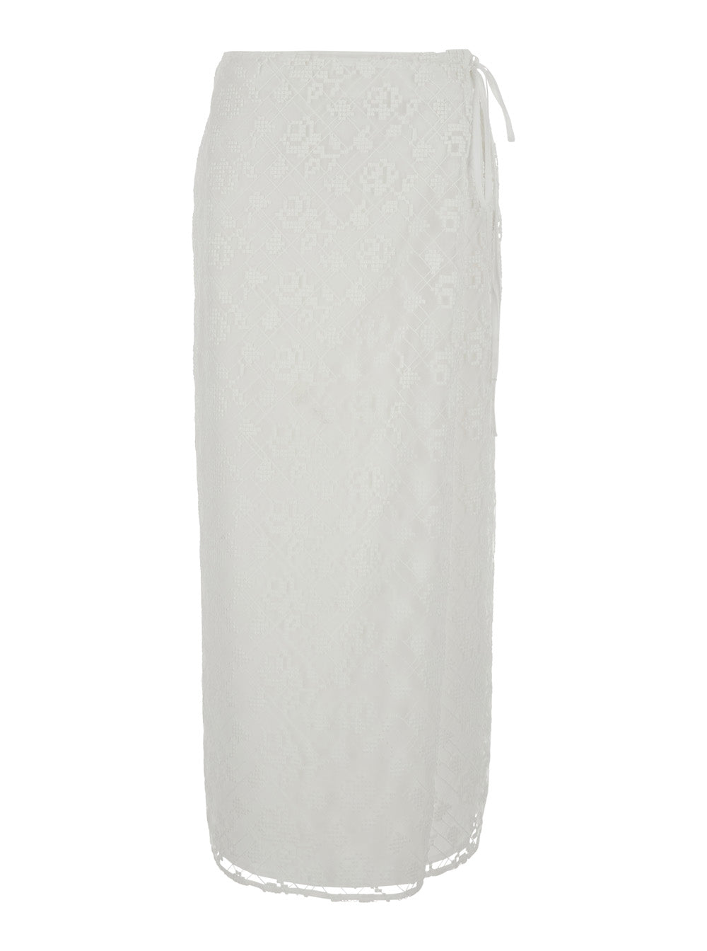 Skirt Gonna-Skirt White With Elegant Details Polyester Women