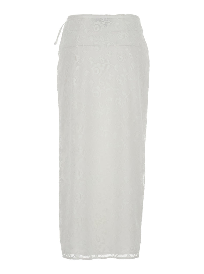 Skirt Gonna-Skirt White With Elegant Details Polyester Women