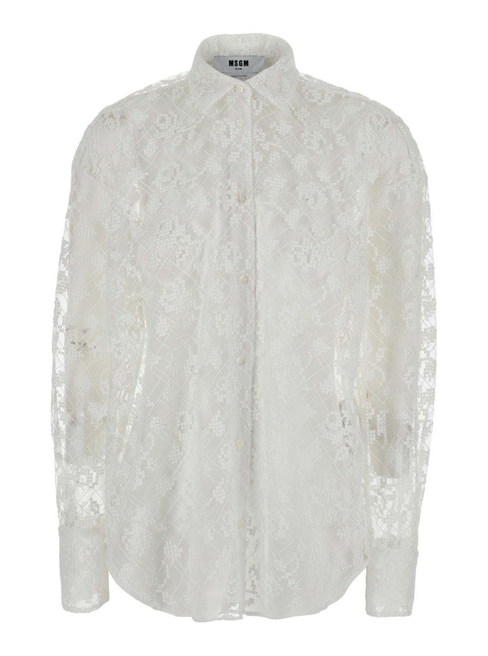 Shirt White With Classic Collar And Long Sleeves Polyester For Women Blouses